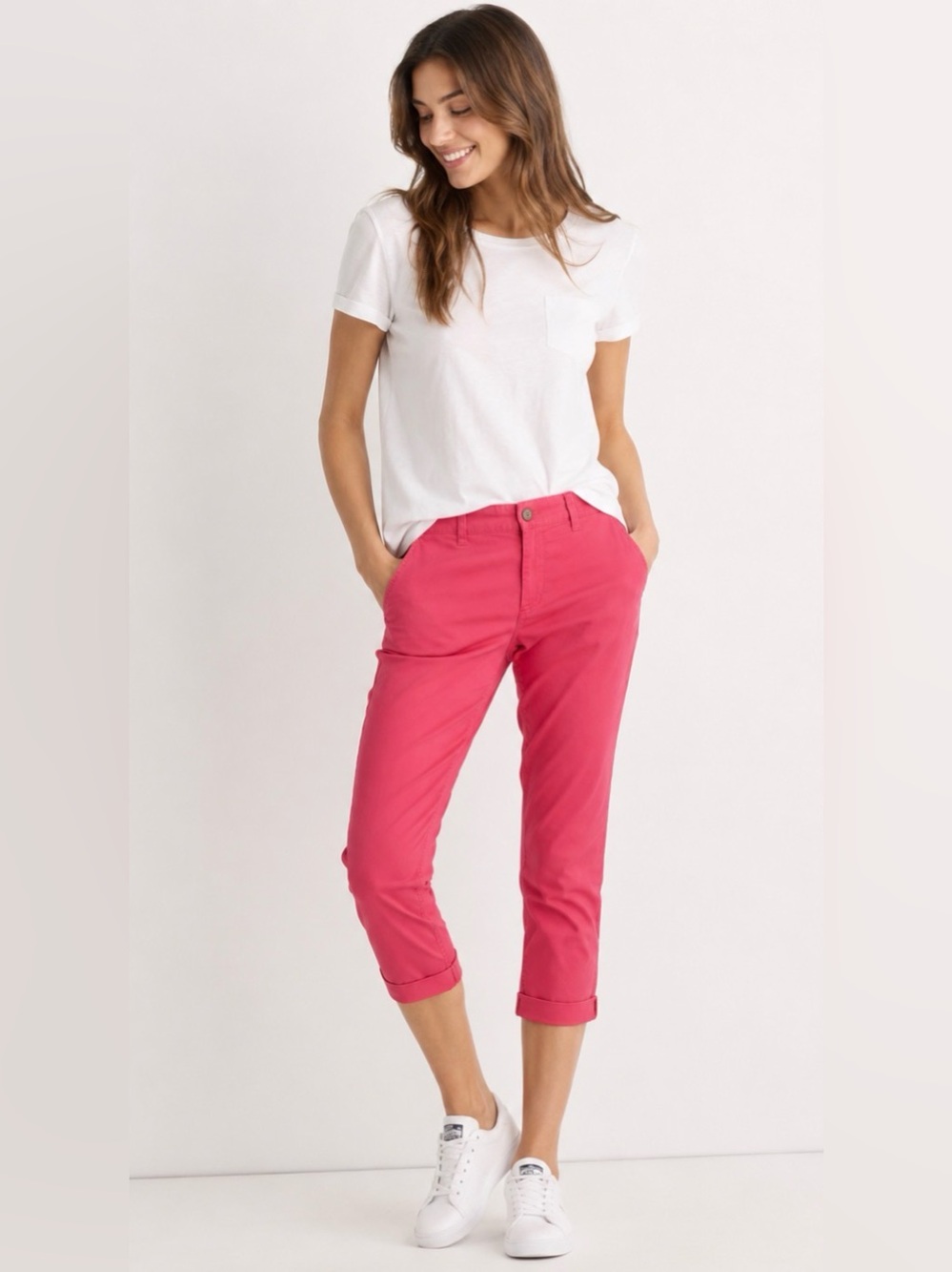 Gap Khakis Girlfriend Khaki Capri Pants Pink Coral Stretch Cotton Women’s Size 6